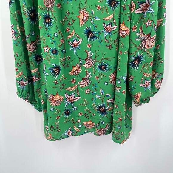 Rose + Olive Blouse Size 2X Green Floral Ruffle Blouson Sleeves Plus Curvy Top - Picture 6 of 11